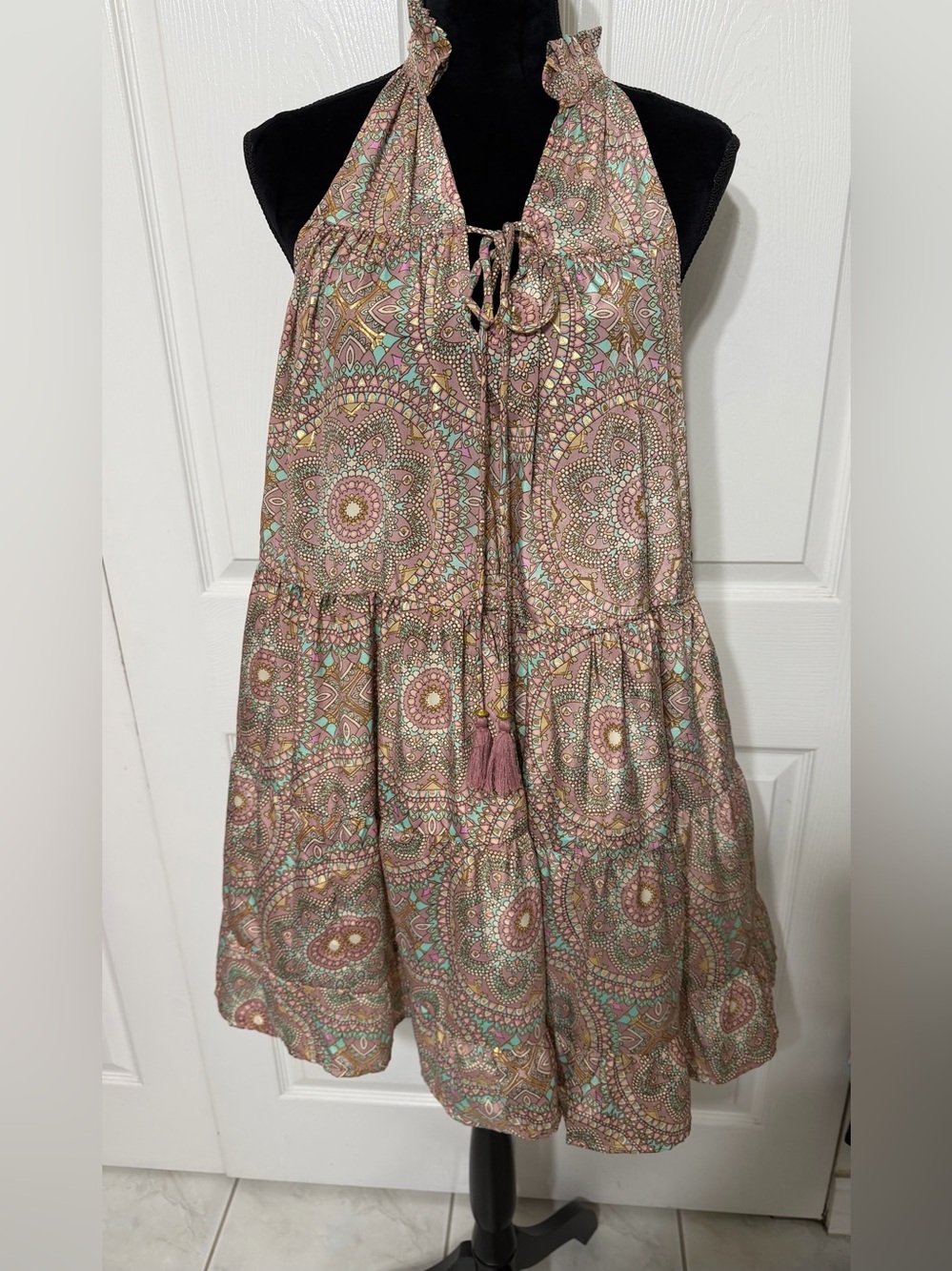 Paani tiered dress bohemian inspired in shades is pink and gold size Large